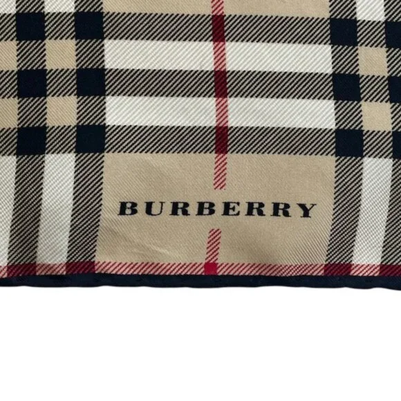 Authentic Tan Burberry Check Plaid Silk Beige Scarf - Picture 3 of 8